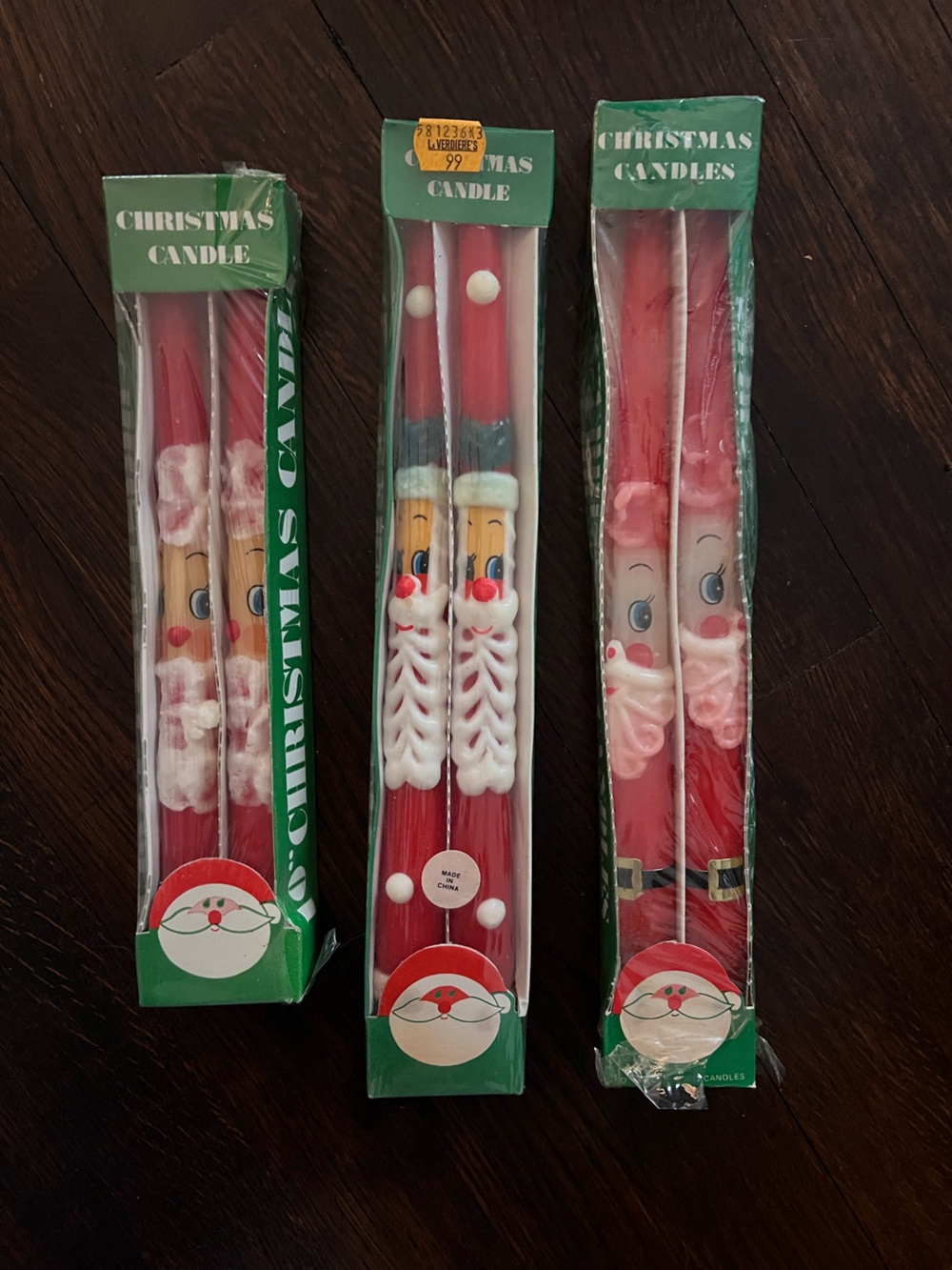 Vintage Santa Face Red Christmas taper Candles 1960s NEW 12” and 10”